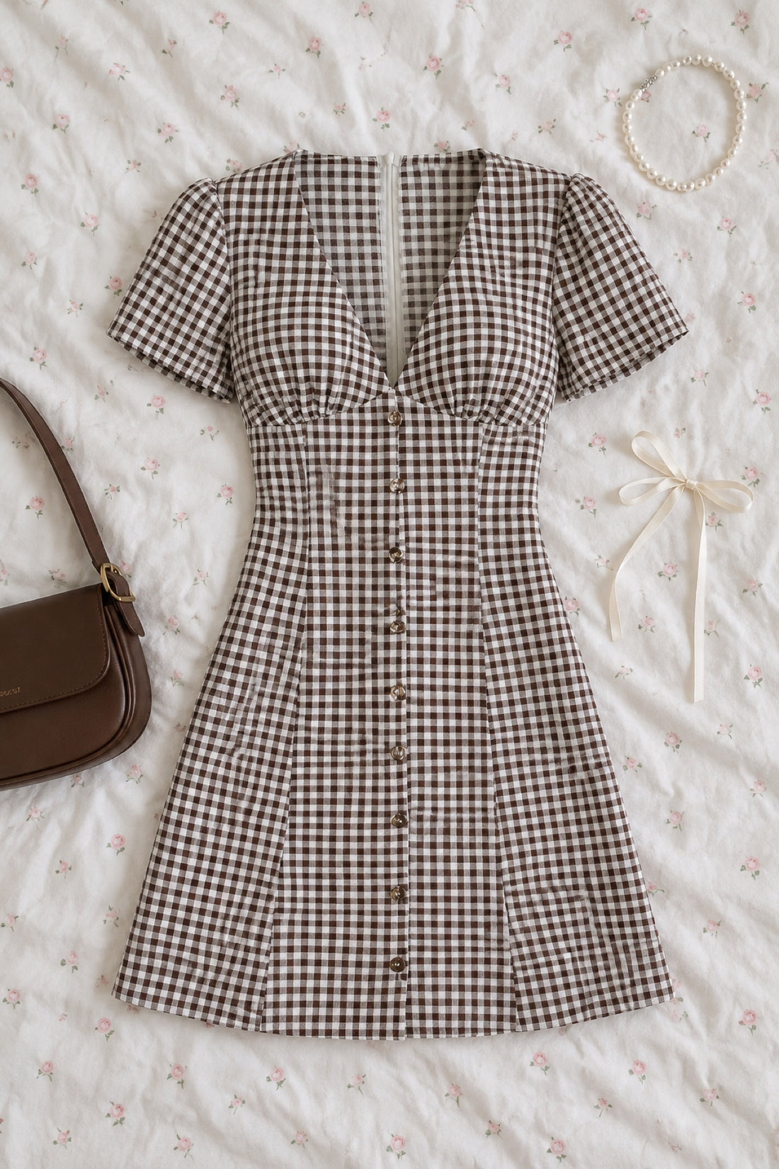 Anouk mini-robe vichy boutonnée col V