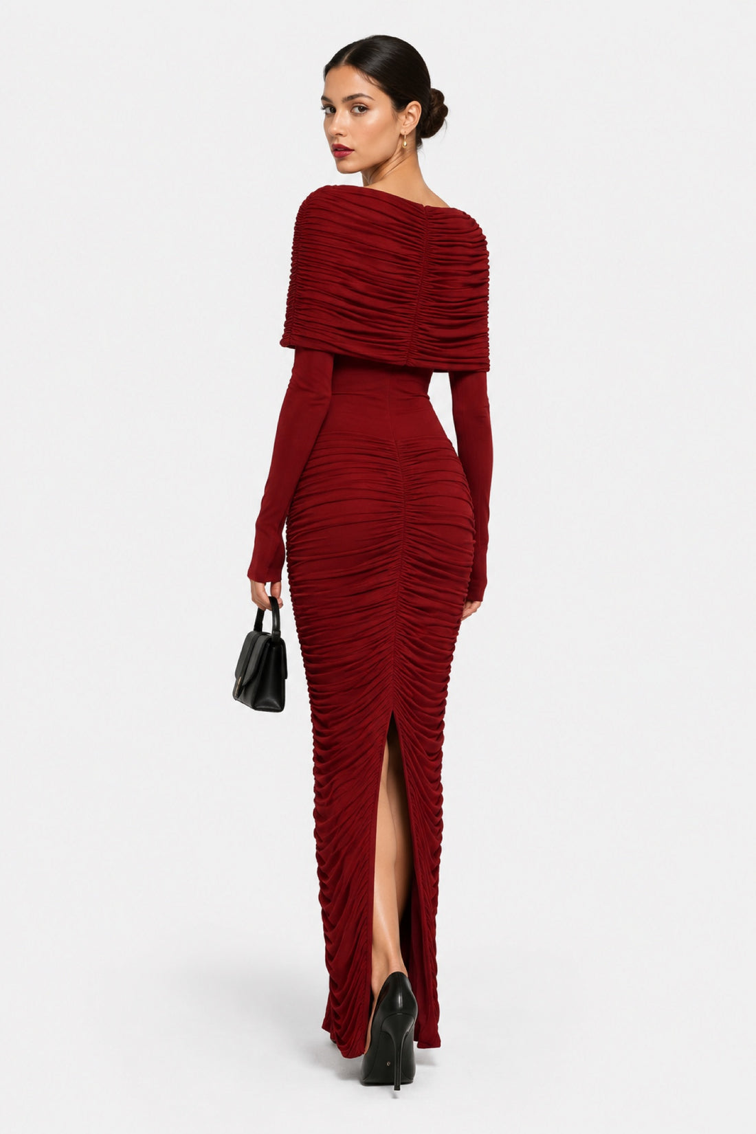 Aurore — Robe longue froncée à cape