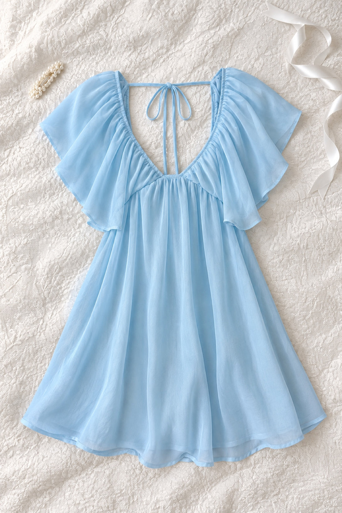 Colombe mini-robe mousseline dos nu à volants