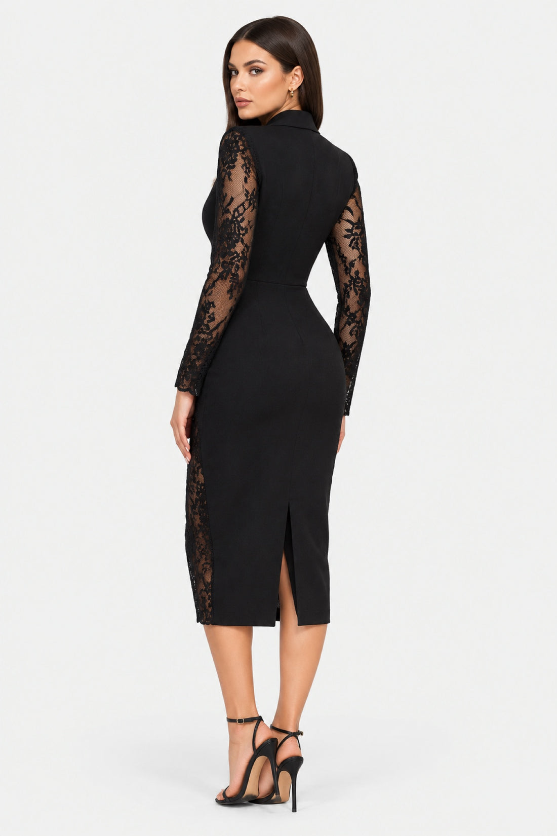 Diane — Robe blazer portefeuille manches dentelle