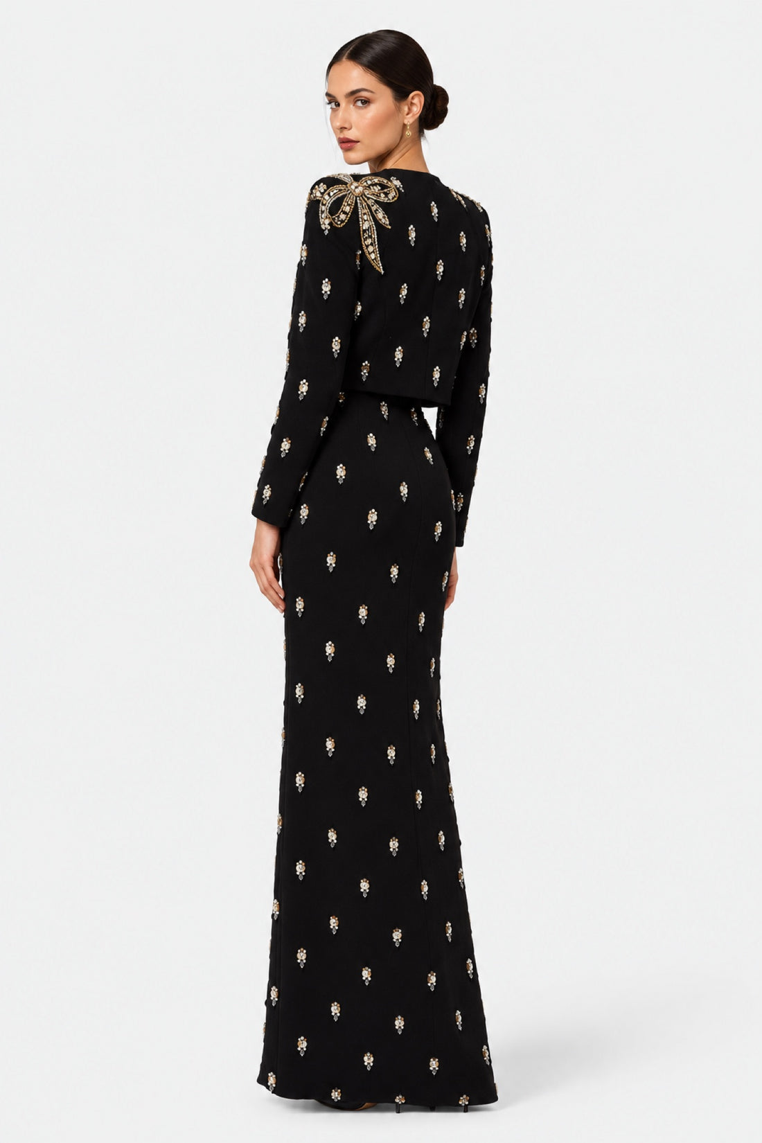 Gabrielle — Ensemble veste à nœud bijou et robe longue