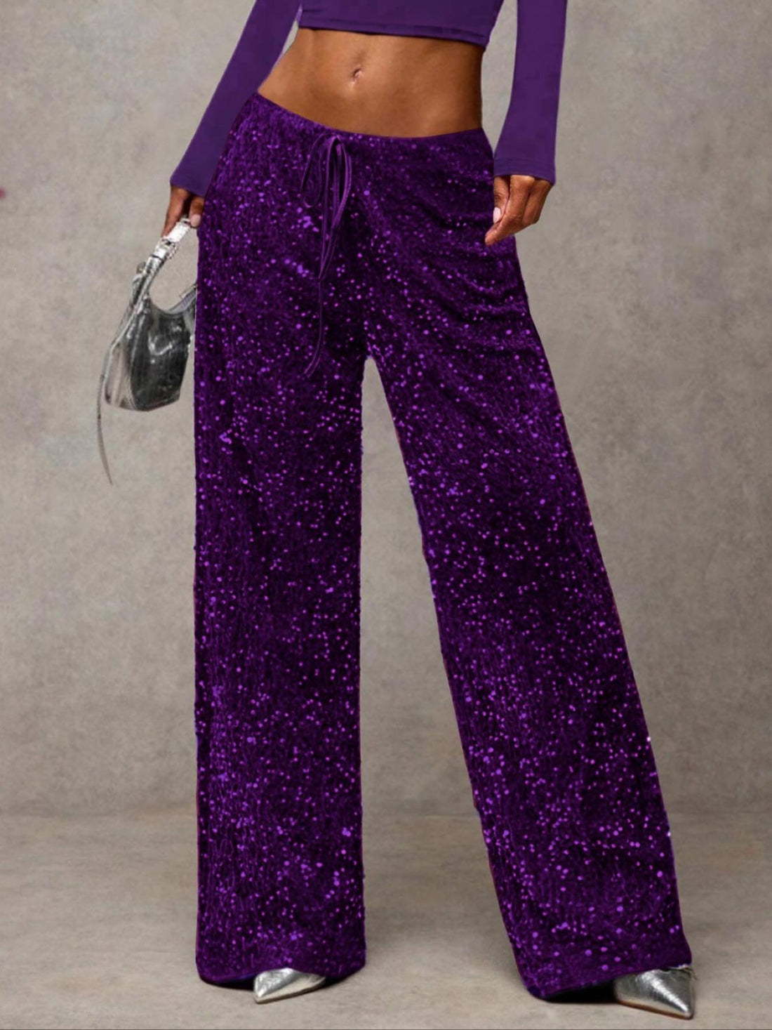 Joséphine — Pantalon large à sequins et nœud