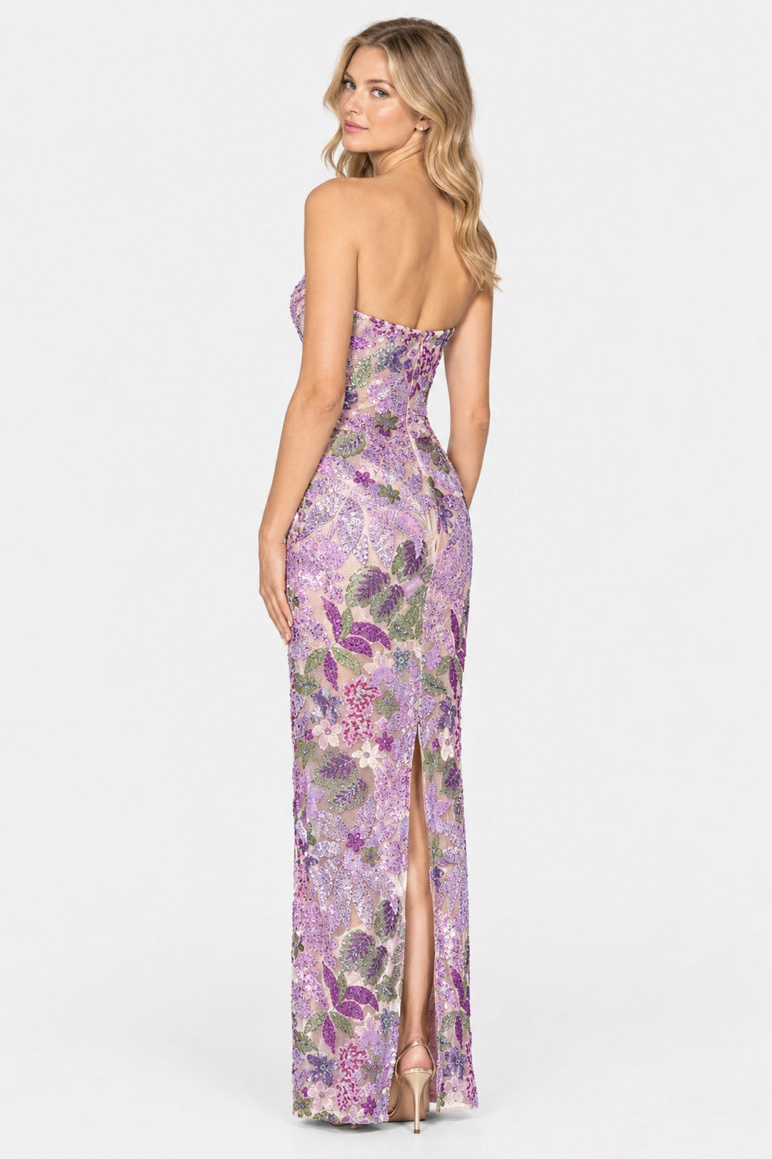 Lilas — Robe bustier brodée de fleurs à sequins
