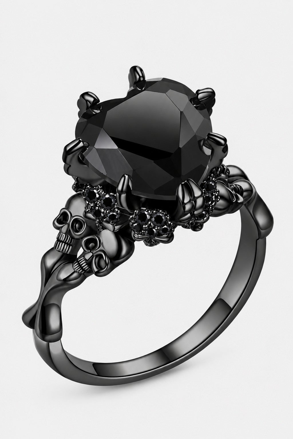 Ossuaire — Bague crânes pierre noire ou rouge