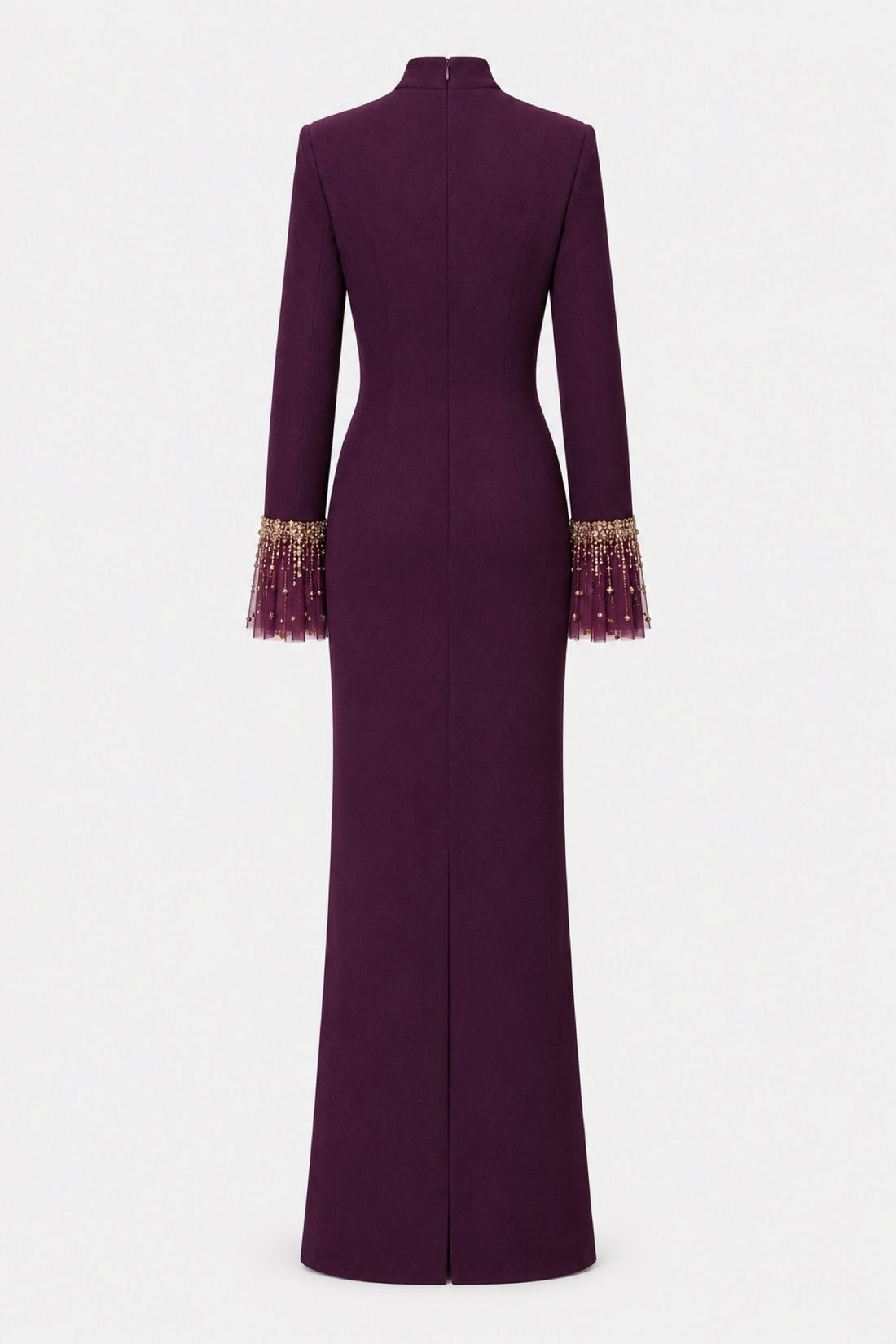 Violette — Robe longue prune plastron bijou