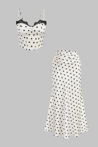 Ensemble Top Caraco Satin à Pois et Jupe Froncée