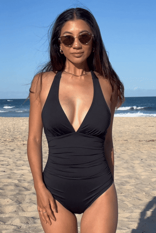 Maillot 1 Pièce Sculptant Col V — Halter Effet Gainant