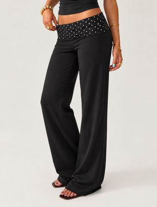 Solène — Polka Dot Waistband Wide Leg Pants
