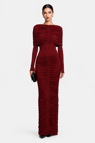 Aurore — Robe longue froncée à cape
