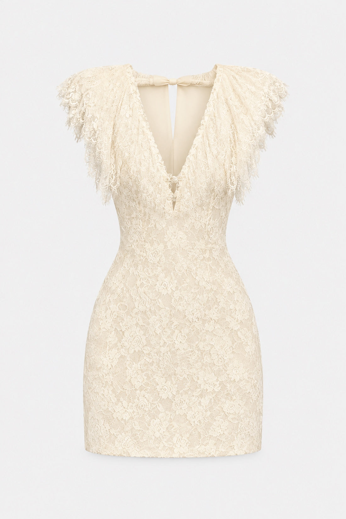 Bérénice — Mini-robe jacquard ivoire à franges de dentelle