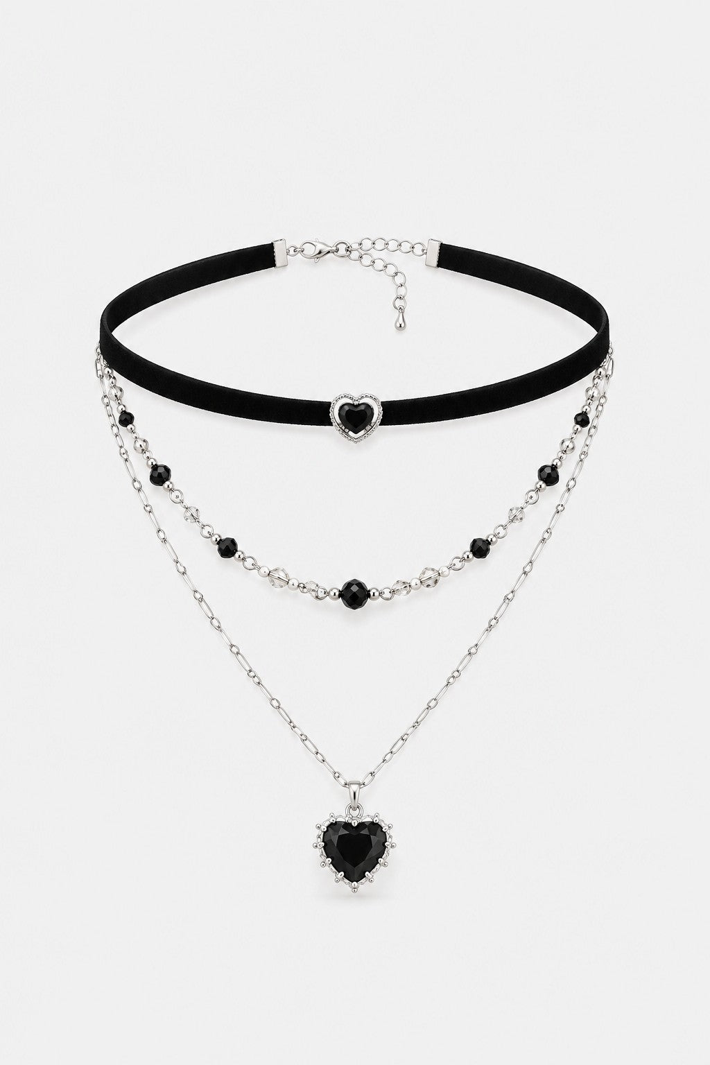 Cassandre — Collier ras-de-cou superposé cœur noir
