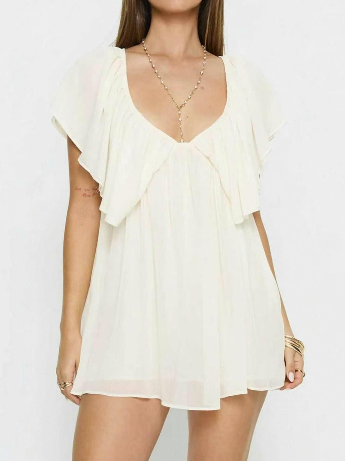 Colombe mini-robe mousseline dos nu à volants