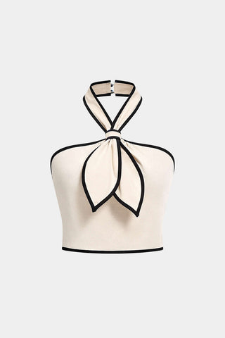 Top Lin Col Halter Bords Contrastés