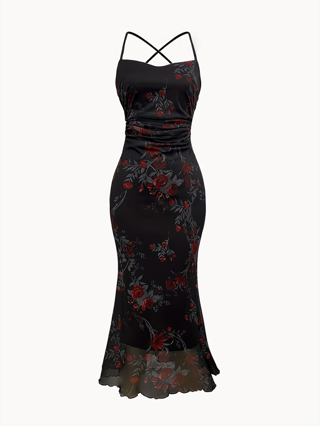 Roseline — Rose Print Mermaid Maxi Dress