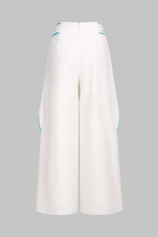 Pantalon Large Effet Lin Nœud Torsadé Bords Contrastés