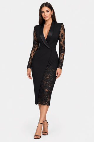 Diane — Robe blazer portefeuille manches dentelle