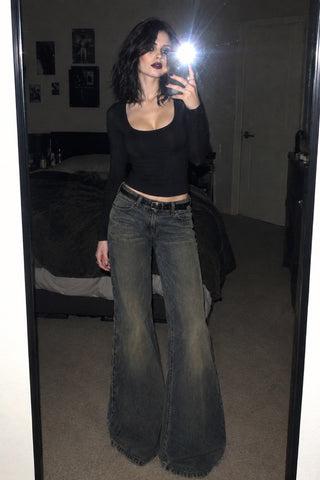 Garance — Jean flare taille basse délavé vintage