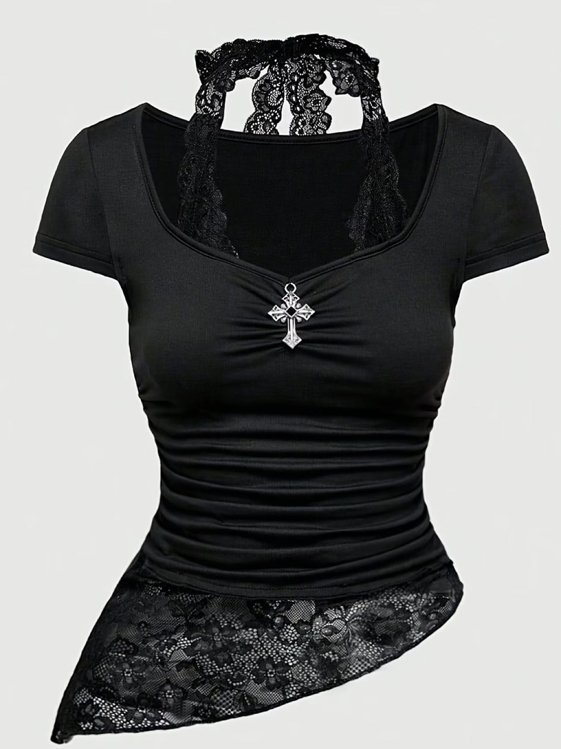 Gemma — T-shirt asymétrique croix bijou