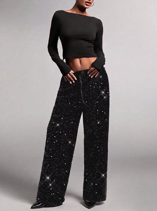 Joséphine — Pantalon large à sequins et nœud