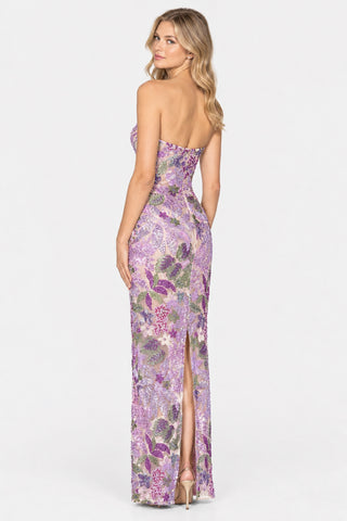Lilas — Robe bustier brodée de fleurs à sequins