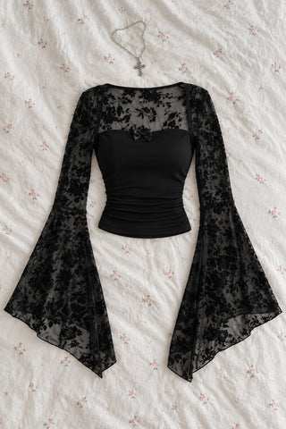 Mélisande — Flocked Tulle Top with Flared Sleeves
