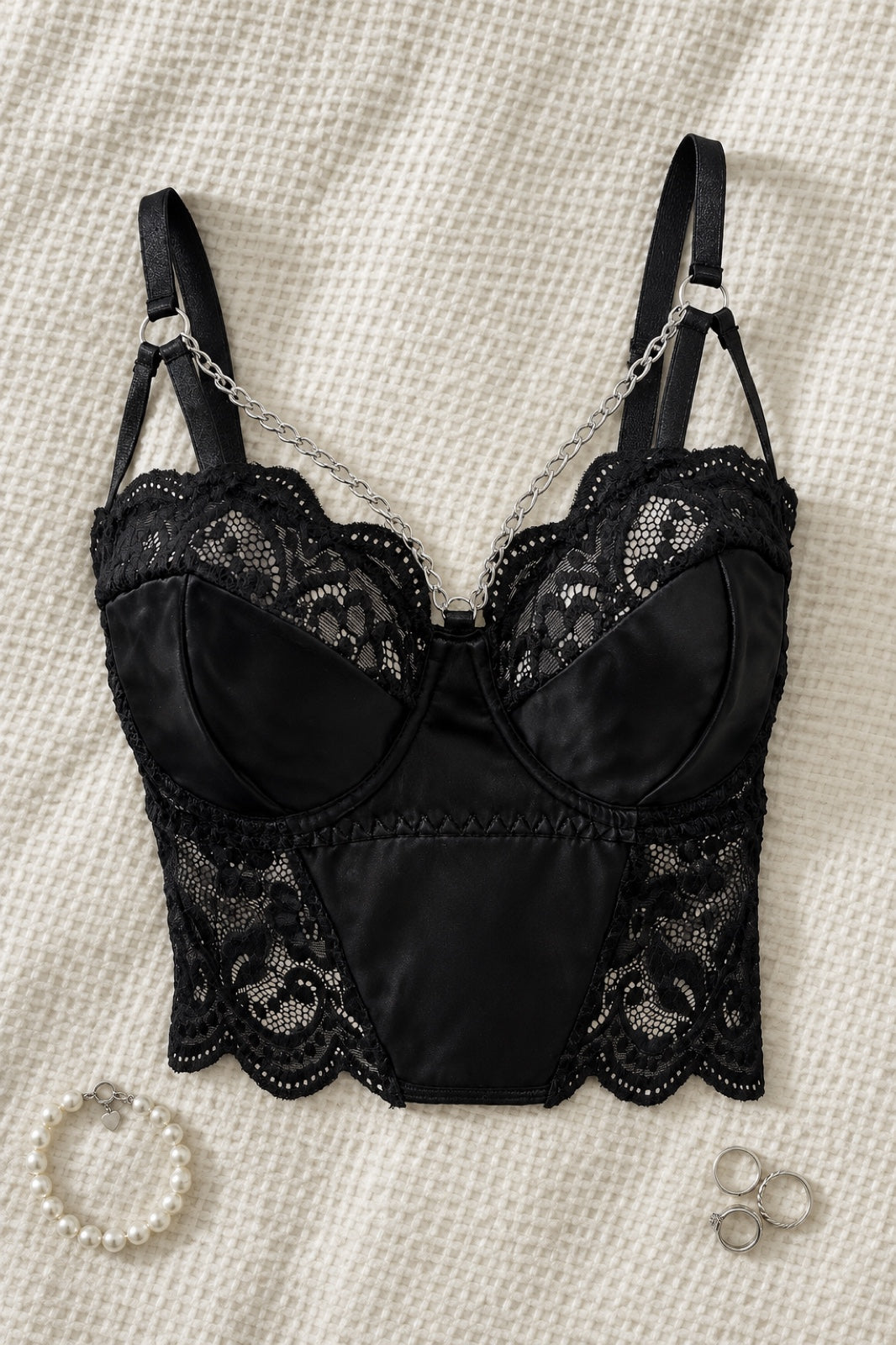 Morticia — Bustier en dentelle à chaînettes
