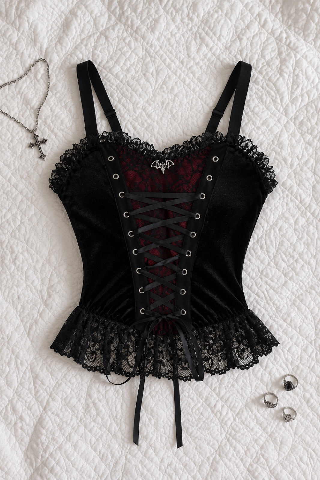 Nyctalis — Corset top velours lacé chauve-souris