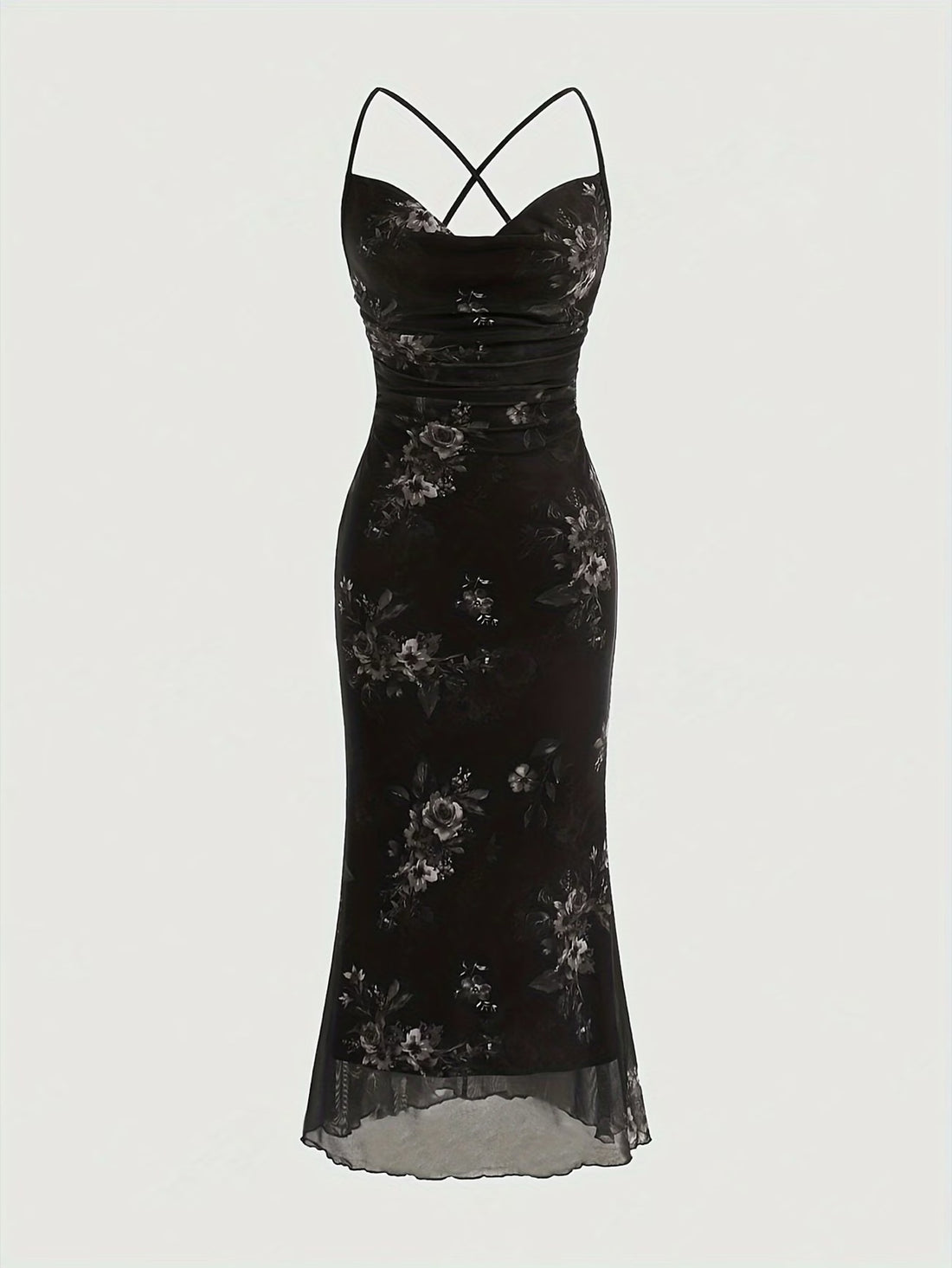 Roseline — Robe longue sirène imprimé roses