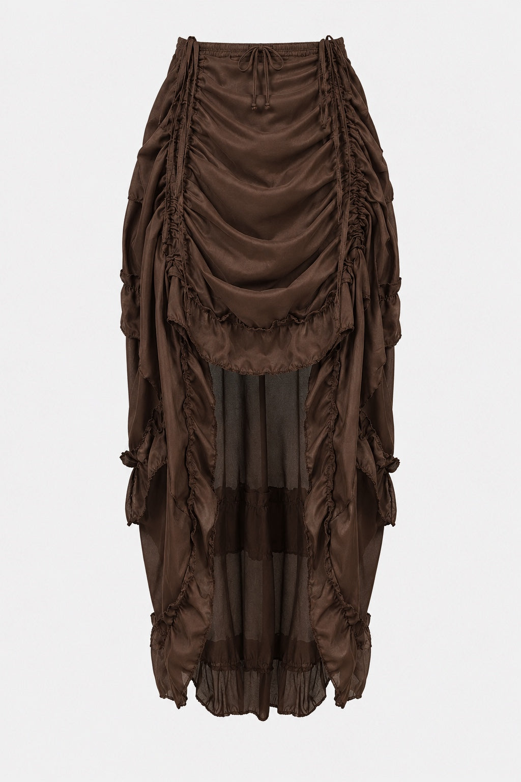 Selene — Jupe victorienne asymétrique à volants Marron