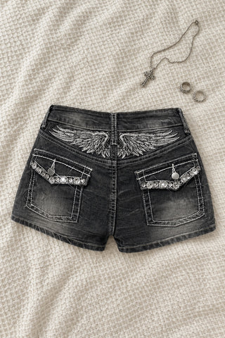 Séraphin — Short en jean ailes et strass